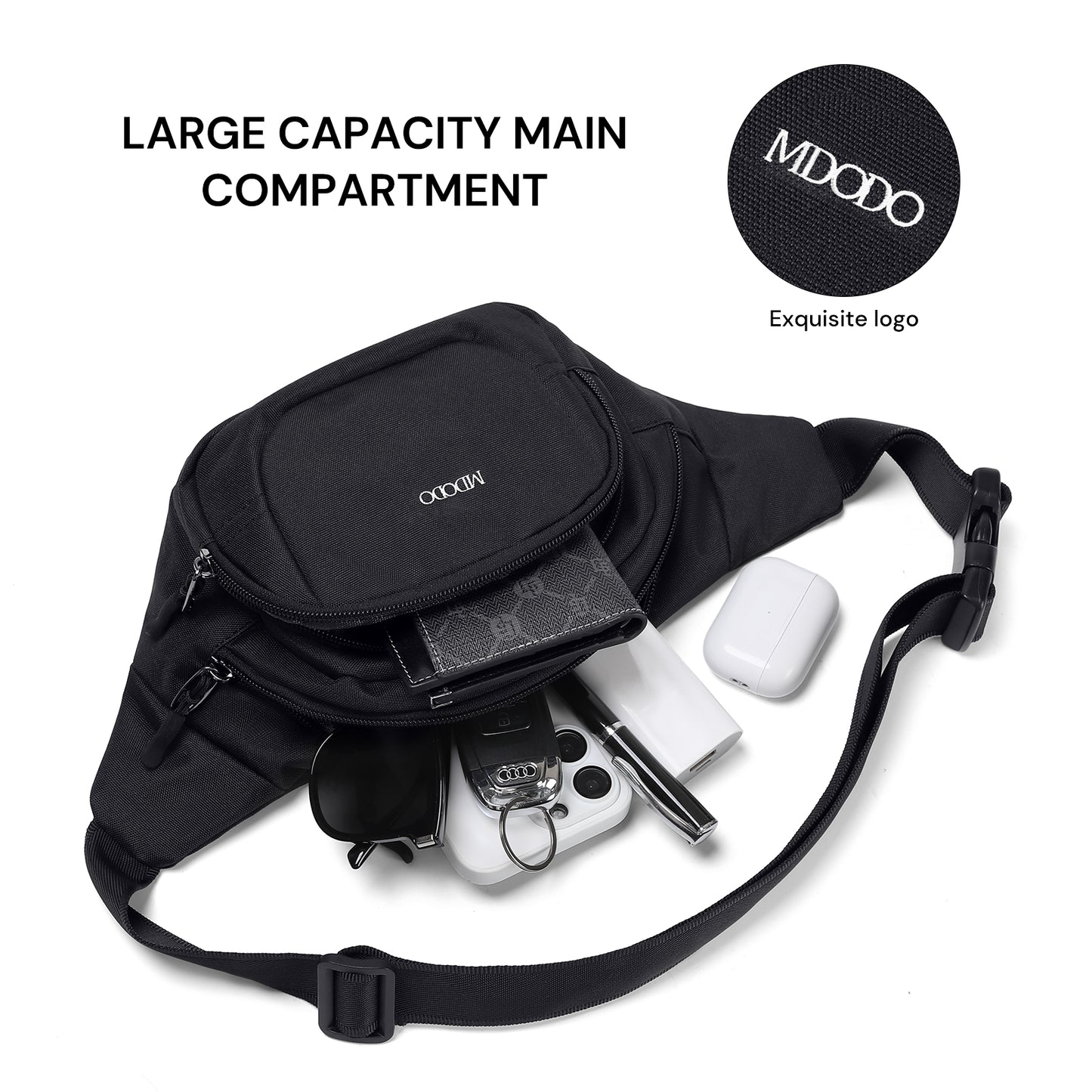 MDODO Bum bags Checkered Crossbody Bag Large Nylon Belt Purse Fanny Packs