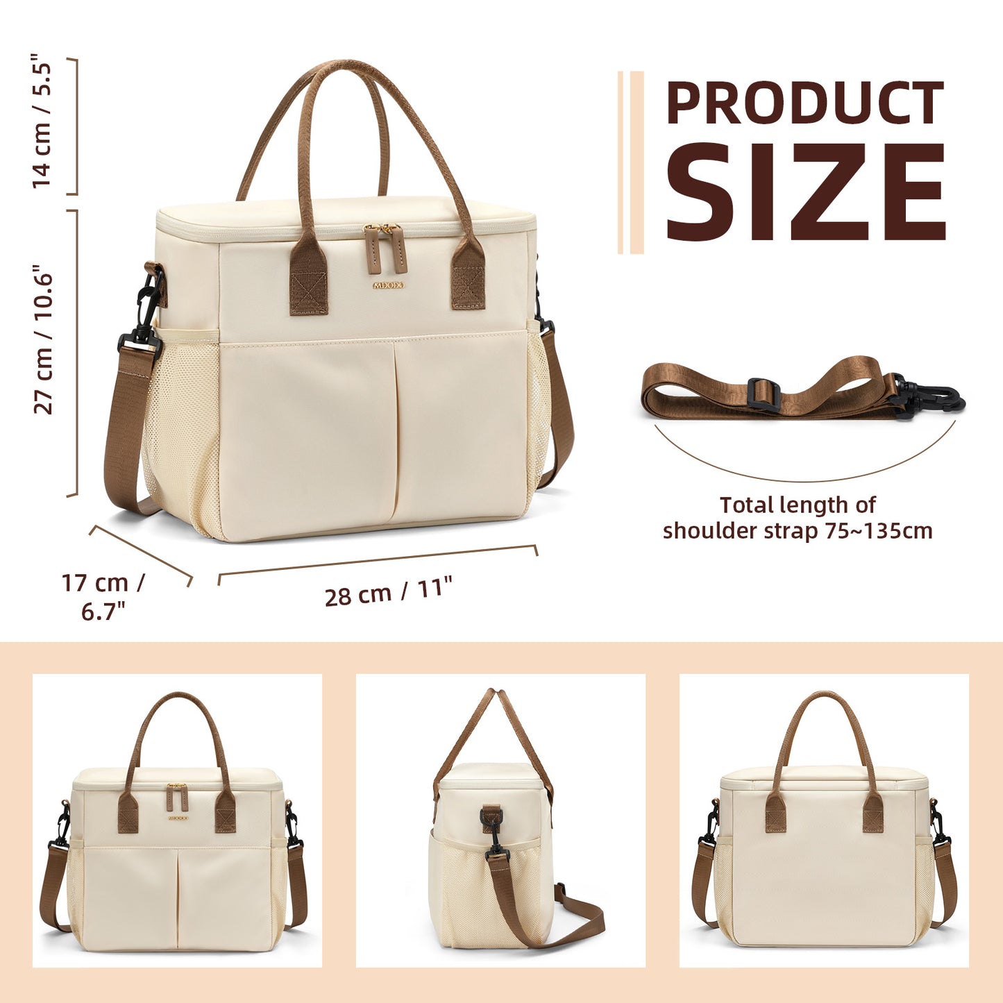 MDODO All-purpose carrying bags Large Insulated Lunch Bags for Women Men Adult Lunch Box with Shoulder Strap for Work,Picnics,Outings (Beige)