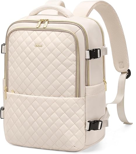 Travel Backpack for Women Men - Large Carry on Backpack fits 15.6" Laptop Lightweight Travel Bag Daypack Waterproof Causal Bookbag Backpack for College,Travel,Work, 24L(Black/Beige)