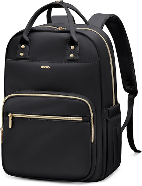 MDODO Haversacks Laptop Backpack Women,16 Inch Teacher Laptop Bag Backpack with Laptop Compartment Waterproof Carry on Daypack Backpack for Work,College,Travel,Trip,Nurse(Black/Beige)