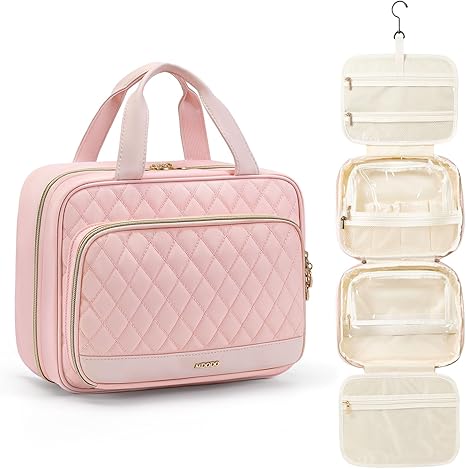 MDODO Travel Toiletry Makeup Bag for Women(Beige/Black/Pink)