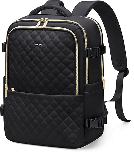 MDODO Travel Backpack for Women Men - Large Carry on Backpack fits 15.6" Laptop Lightweight Travel Bag Daypack Waterproof Causal Bookbag Backpack for College,Travel,Work, 24L(Black/Beige)