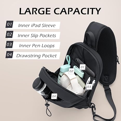 Sling Bag for Women, Crossbody Sling Chest Daypack Shoulder Bag Cross body Bag for Casual Commuting Work Travel Sport Hiking,3.4L(Beige/Black)