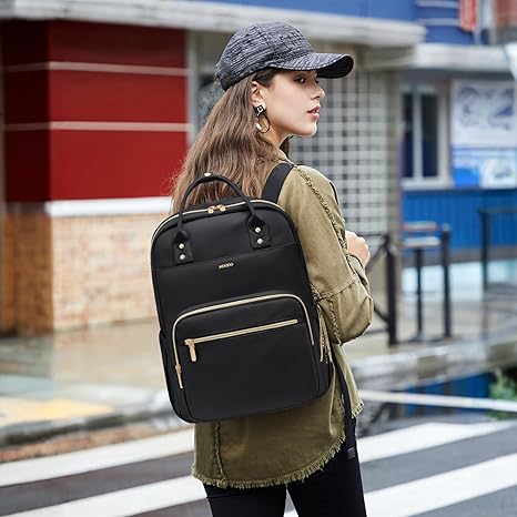 Laptop Backpack Women,16Inch Teacher Laptop Bag Backpack with Laptop Compartment Waterproof Carry on Daypack Backpack for Work,College,Travel,Trip,Nurse(Black/Beige)