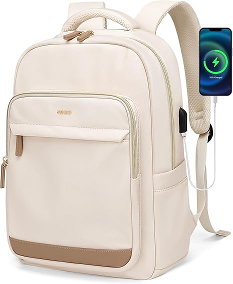 MDODO Laptop Backpack for Women,Travel Backpack with Laptop Compartment,Casual Daypack College Bookbag Computer Work Backpack(Beige/Black)