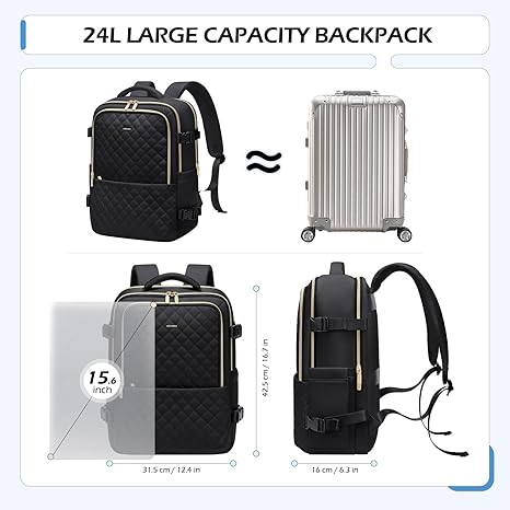 Travel Backpack for Women Men - Large Carry on Backpack fits 15.6" Laptop Lightweight Travel Bag Daypack Waterproof Causal Bookbag Backpack for College,Travel,Work, 24L(Black/Beige)