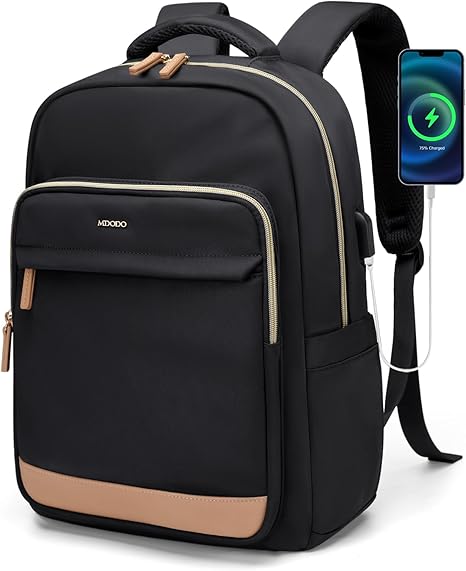 Laptop Backpack for Women,Travel Backpack with Laptop Compartment,Casual Daypack College Bookbag Computer Work Backpack(Beige/Black)