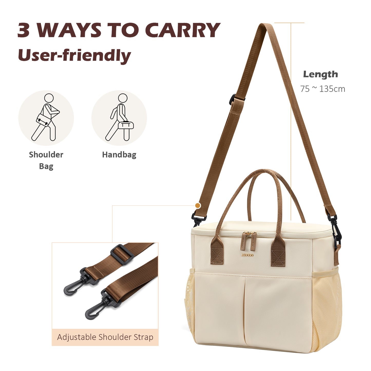 MDODO All-purpose carrying bags Large Insulated Lunch Bags for Women Men Adult Lunch Box with Shoulder Strap for Work,Picnics,Outings (Beige)