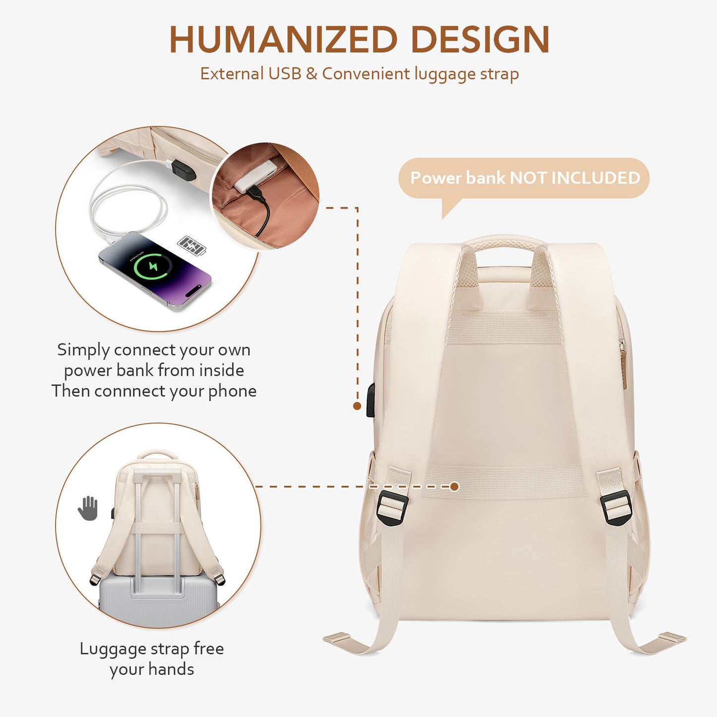 MDODO Laptop Backpack for Women,Backpacks, book bags, sports bags, bum bags, wallets and handbags,Beige