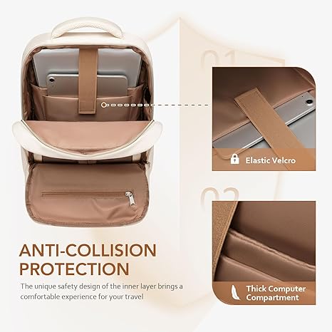 Laptop Backpack for Women,Travel Backpack with Laptop Compartment,Casual Daypack College Bookbag Computer Work Backpack(Beige/Black)
