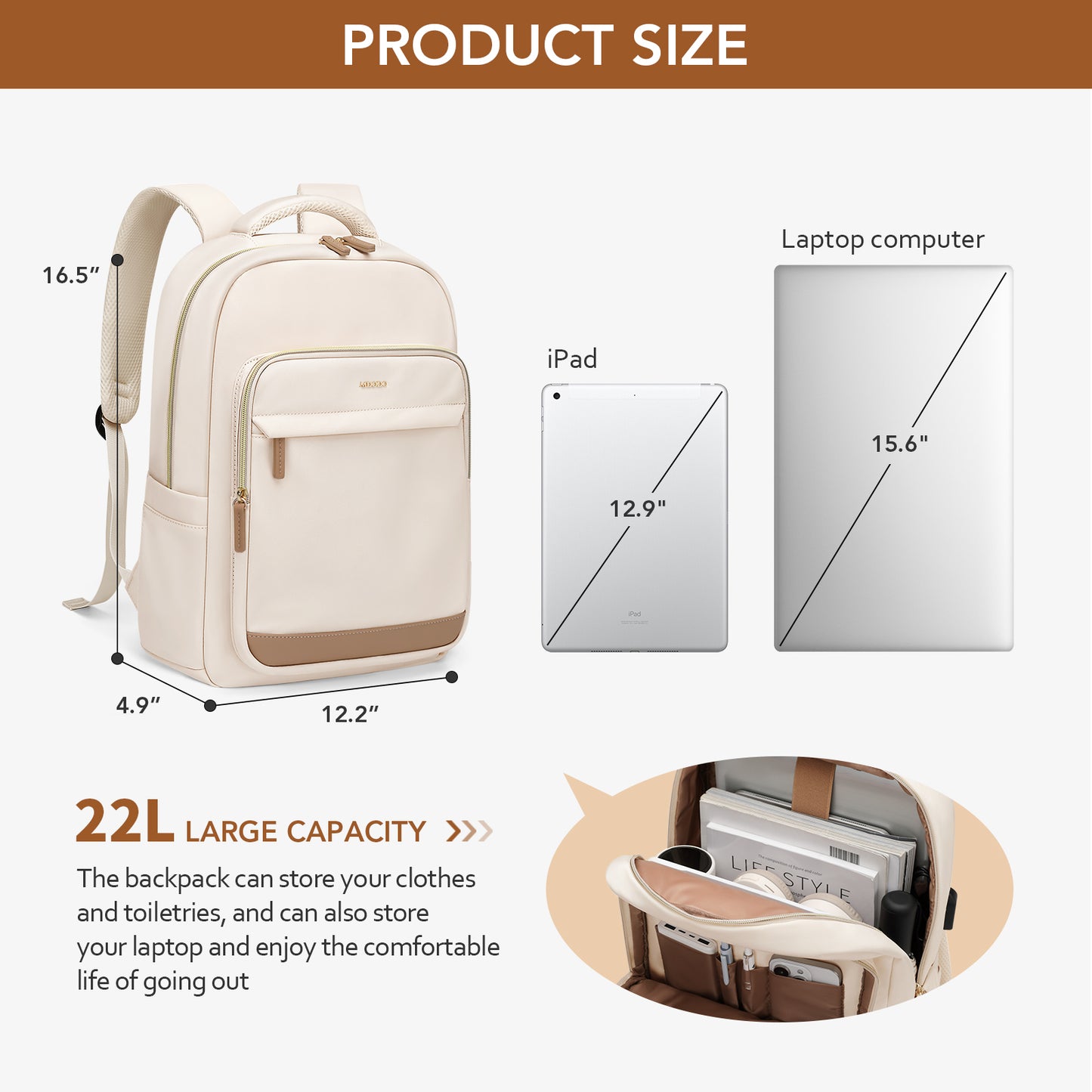 MDODO Laptop Backpack for Women,Backpacks, book bags, sports bags, bum bags, wallets and handbags,Beige