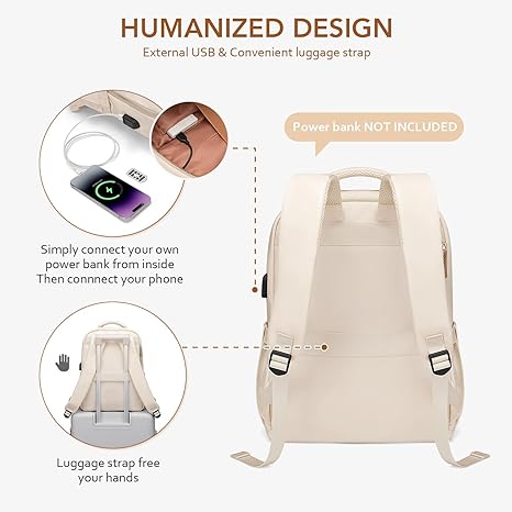 Laptop Backpack for Women,Travel Backpack with Laptop Compartment,Casual Daypack College Bookbag Computer Work Backpack(Beige/Black)