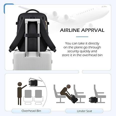 Travel Backpack for Women Men - Large Carry on Backpack fits 15.6" Laptop Lightweight Travel Bag Daypack Waterproof Causal Bookbag Backpack for College,Travel,Work, 24L(Black/Beige)
