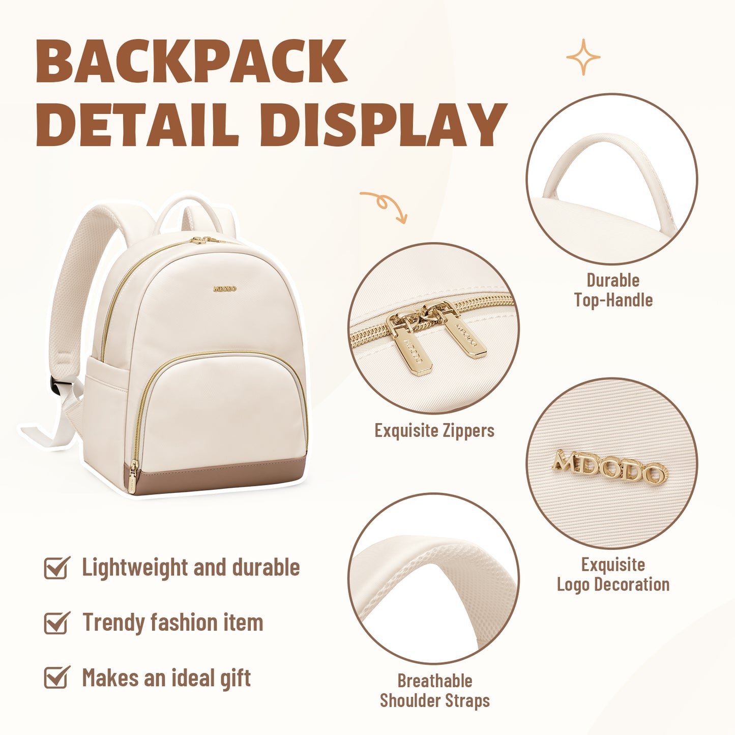 MDODO Small Knapsacks Lightweight Stylish Mini Backpack Daypack Purses Cute Bookbag for Casual College Travel Daily,fit 10.9Inch iPad