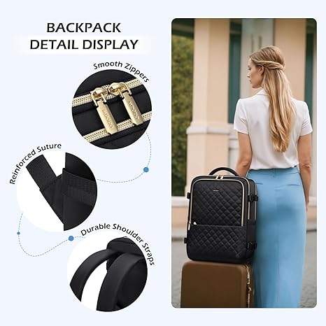 Travel Backpack for Women Men - Large Carry on Backpack fits 15.6" Laptop Lightweight Travel Bag Daypack Waterproof Causal Bookbag Backpack for College,Travel,Work, 24L(Black/Beige)