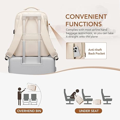 Laptop Backpack for Women,Travel Backpack with Laptop Compartment,Casual Daypack College Bookbag Computer Work Backpack(Beige/Black)
