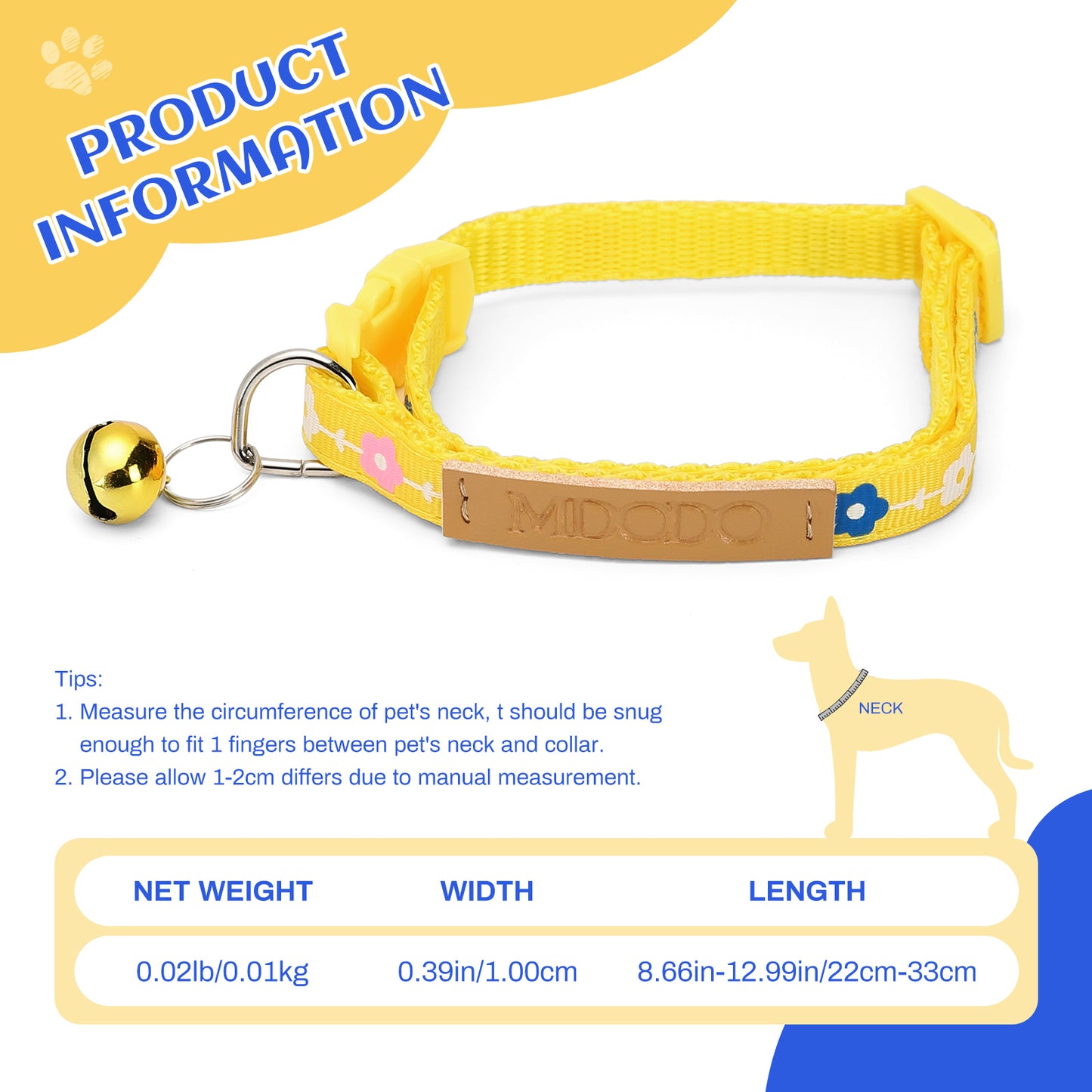 MDODO  Collars for Animals Breakaway Holder and Bell for Cats Dogs