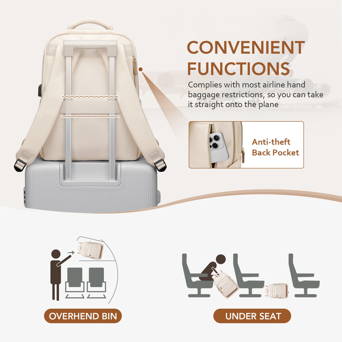 MDODO Laptop Backpack for Women,Backpacks, book bags, sports bags, bum bags, wallets and handbags,Beige