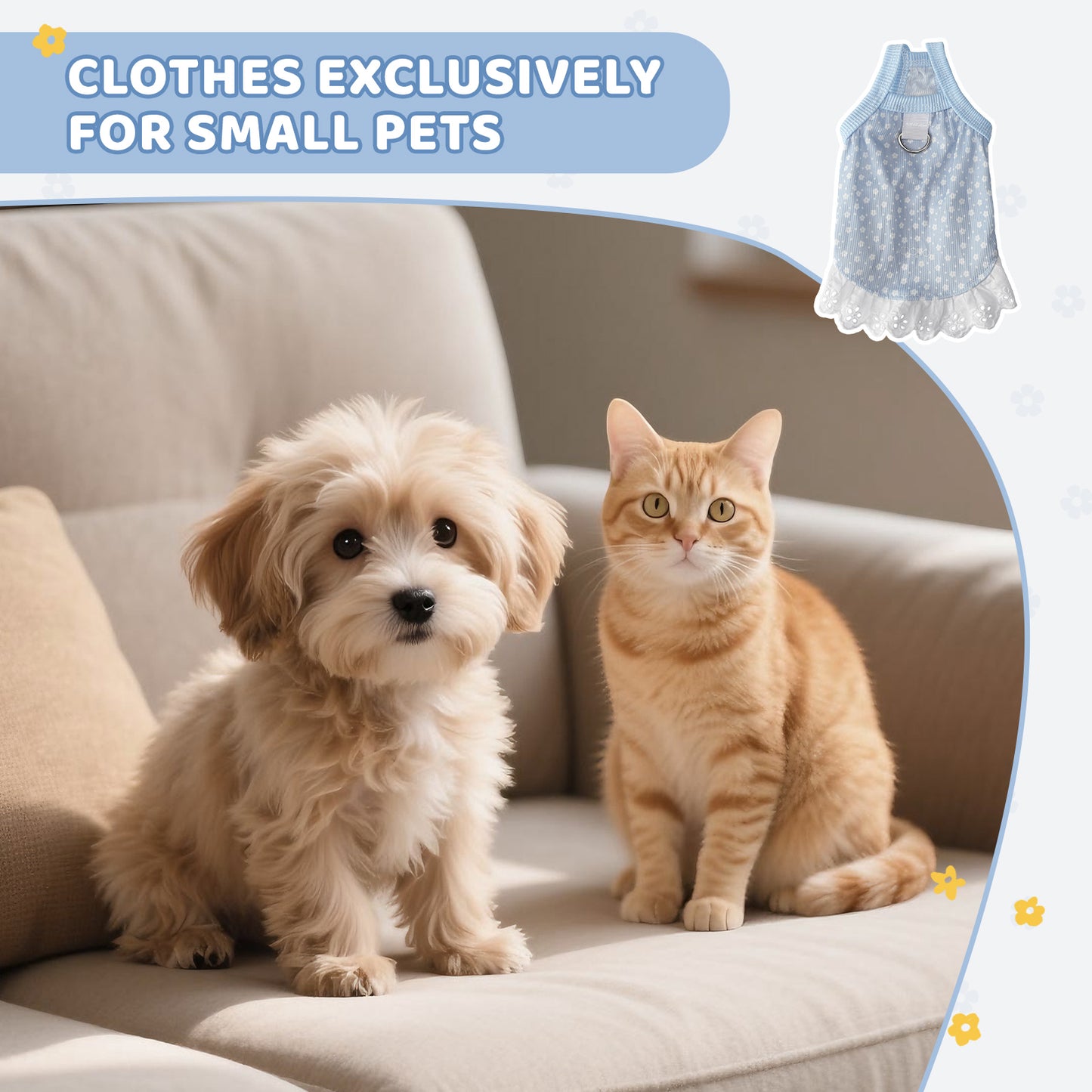 MDODO Cute Dress with Lace Clothing for Pet Dog Cat