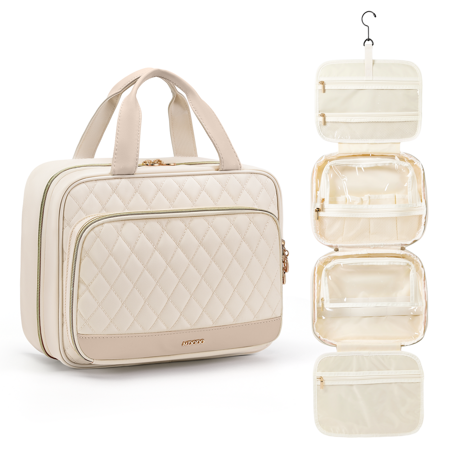 MDODO Travel Toiletry Makeup Bag for Women(Beige/Black/Pink)