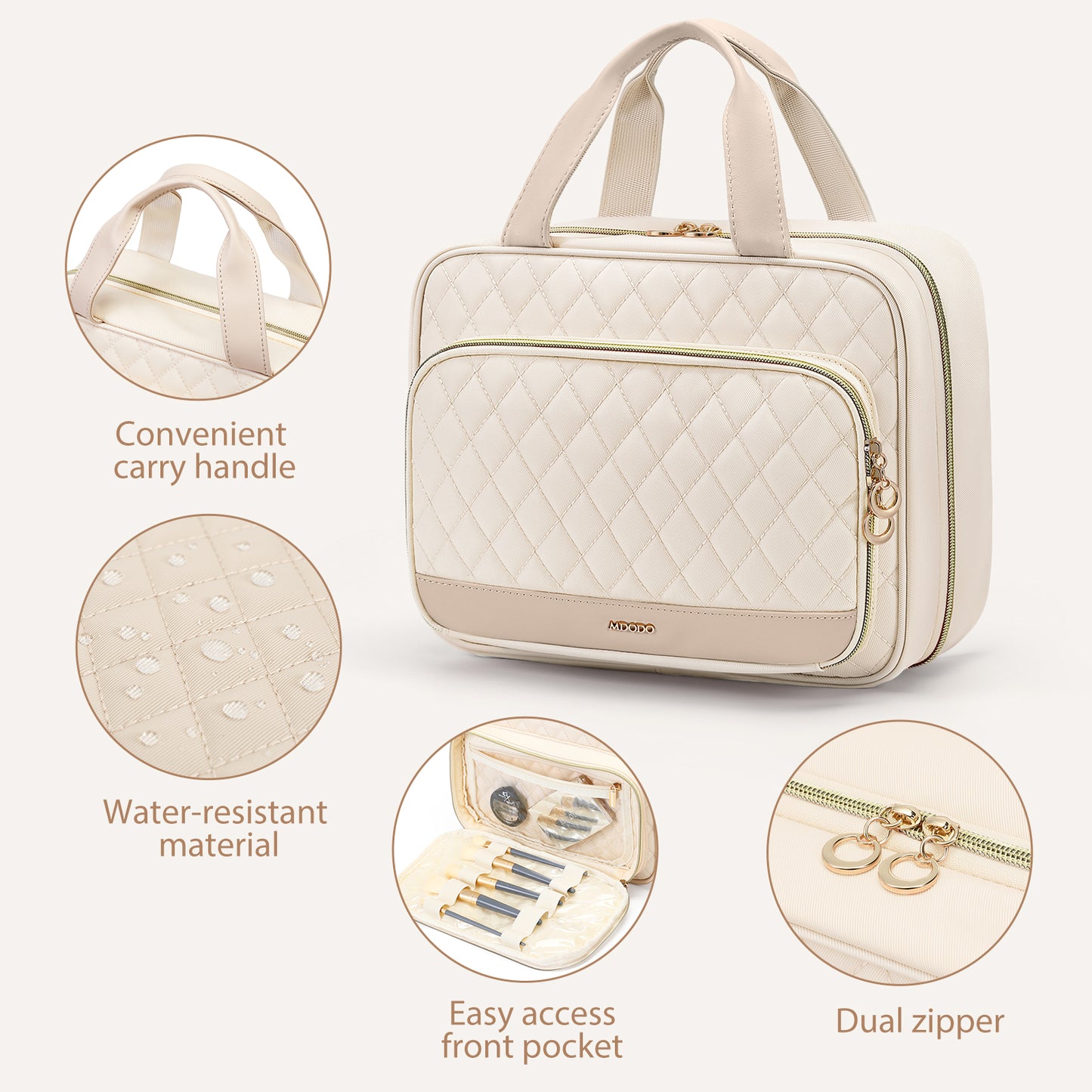 MDODO Travel Toiletry Makeup Bag for Women(Beige/Black/Pink)