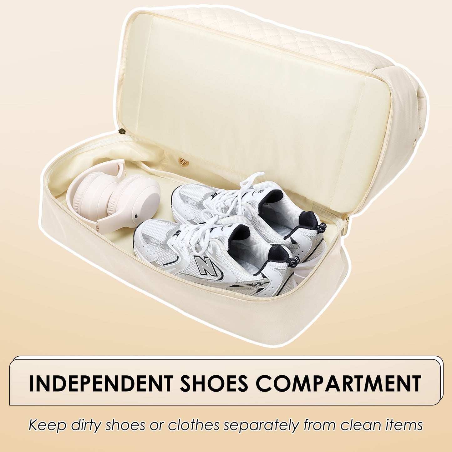 MDODO Weekender Tote Bags for Women with Wet Pocket and Shoes Compartment(Beige/Black)