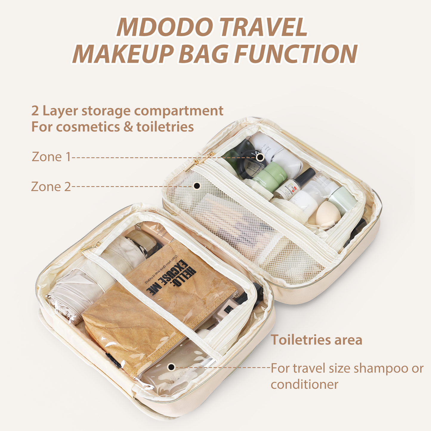 MDODO Travel Toiletry Makeup Bag for Women(Beige/Black/Pink)