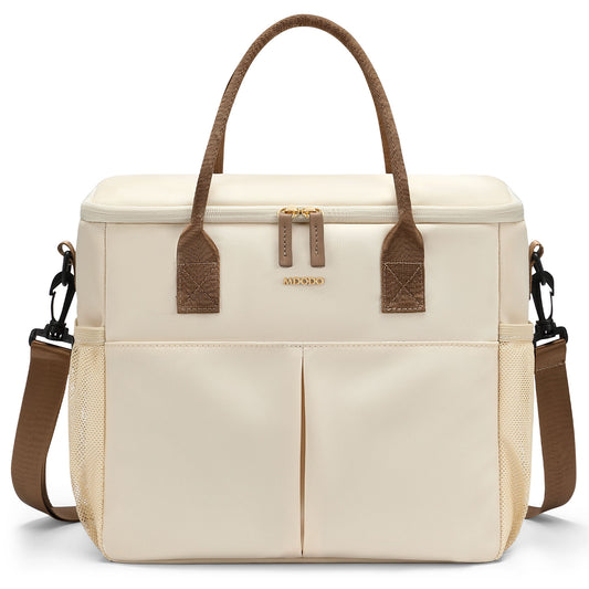 MDODO All-purpose carrying bags Large Insulated Lunch Bags for Women Men Adult Lunch Box with Shoulder Strap for Work,Picnics,Outings (Beige)