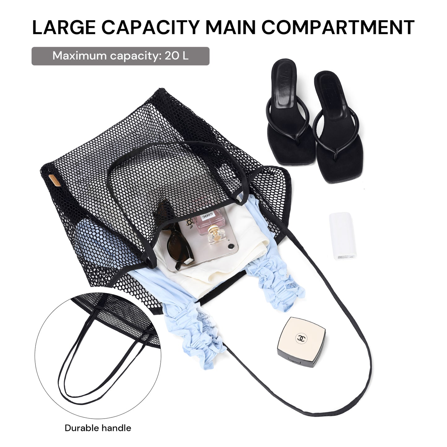 MDODO Beach bags Summer Travel Mesh Tote Bag with Large Inner Pocket, Sandproof Woven Shoulder Handbag