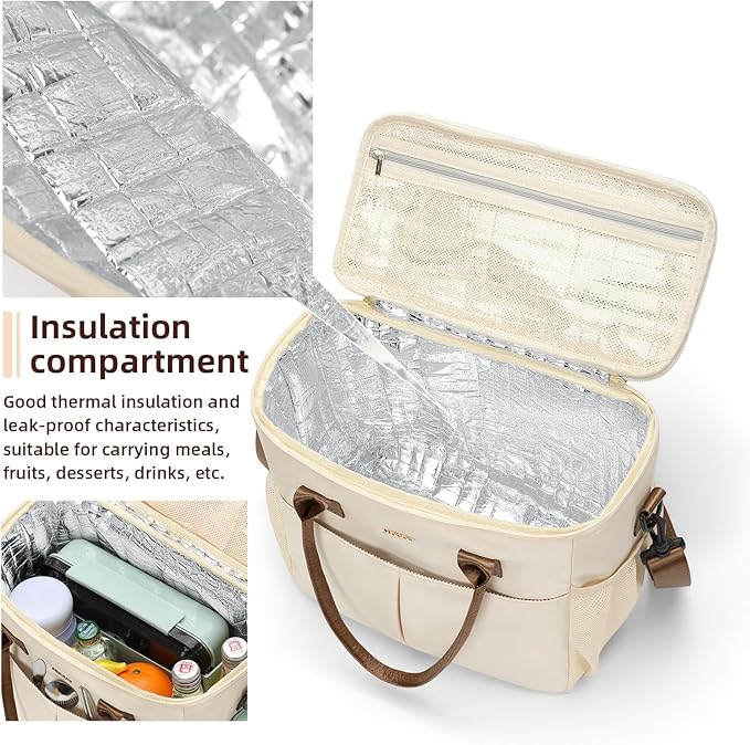 Lunch Bag Large Insulated Lunch Bags for Women Men Adult Lunch Box with Shoulder Strap for Work,Picnics,Outings (Beige/Black)
