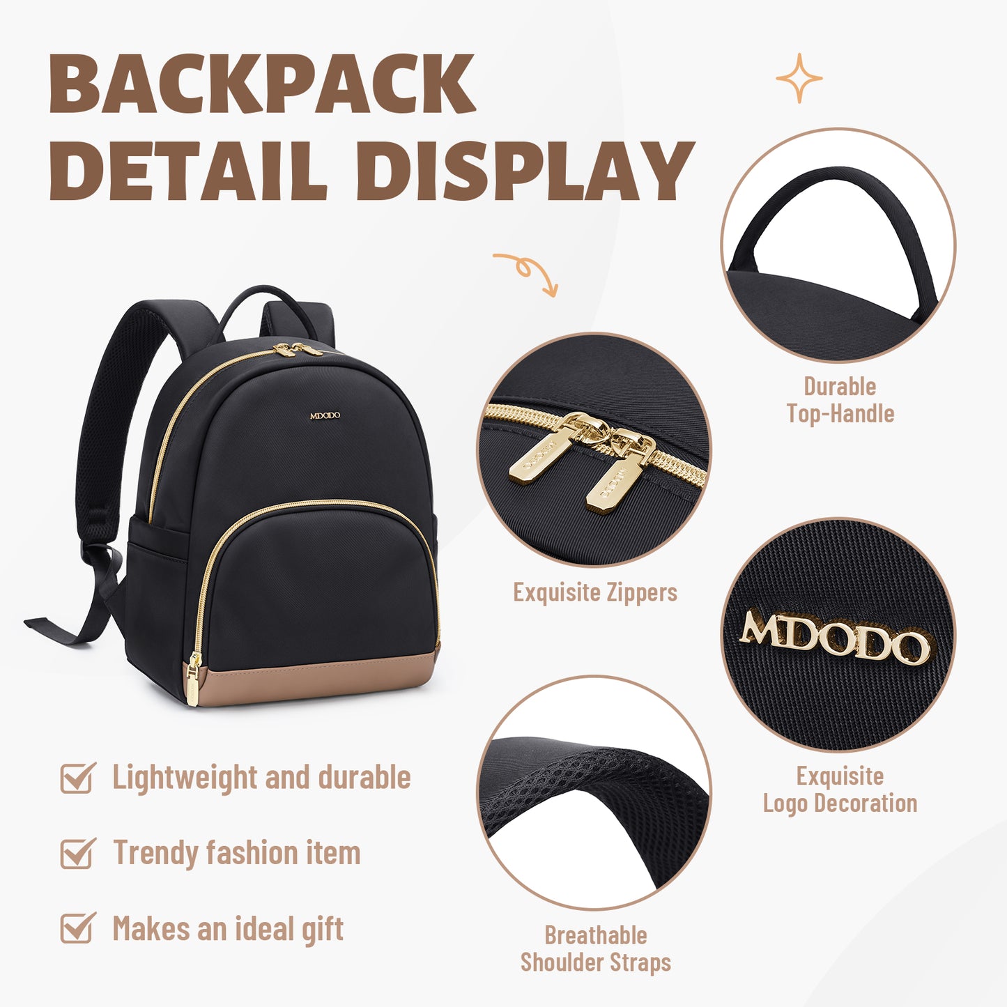 MDODO Small Knapsacks Lightweight Stylish Mini Backpack Daypack Purses Cute Bookbag for Casual College Travel Daily,fit 10.9Inch iPad