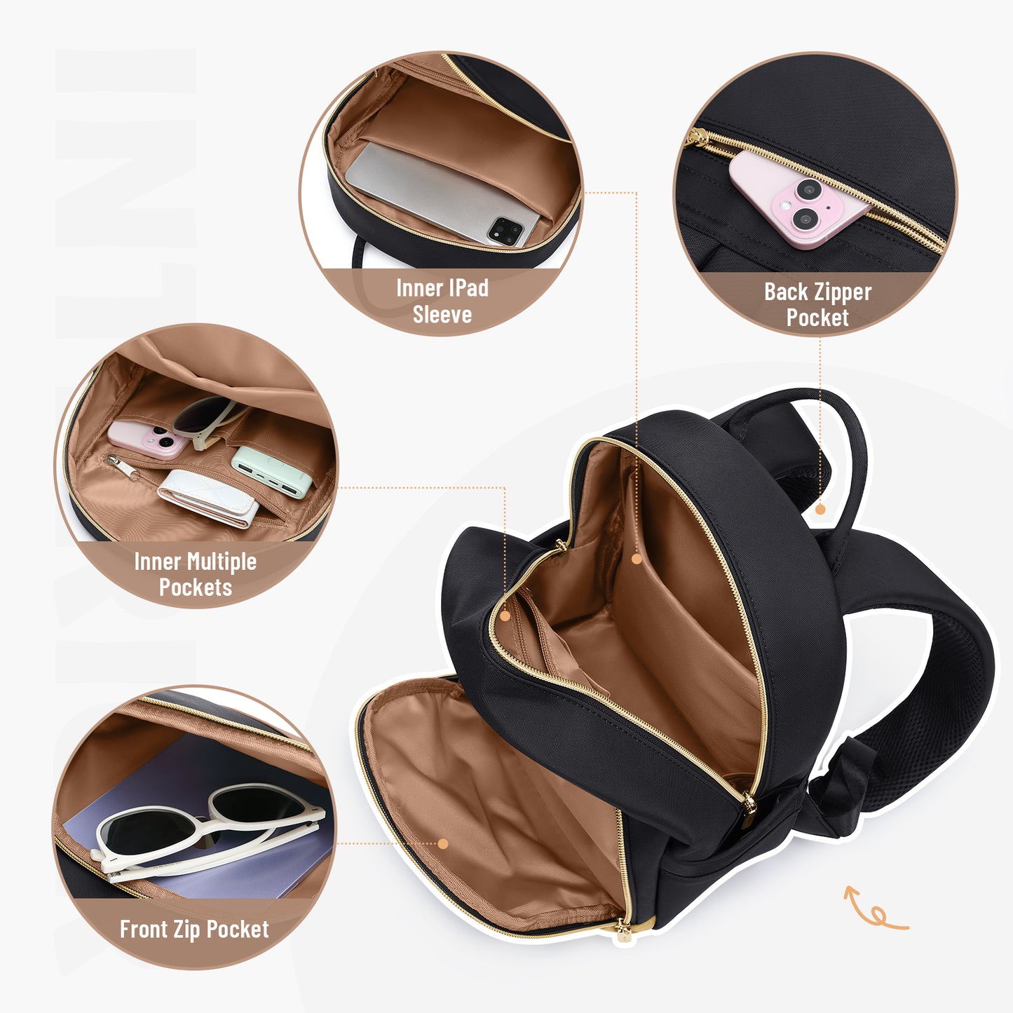 MDODO Small Knapsacks Lightweight Stylish Mini Backpack Daypack Purses Cute Bookbag for Casual College Travel Daily,fit 10.9Inch iPad