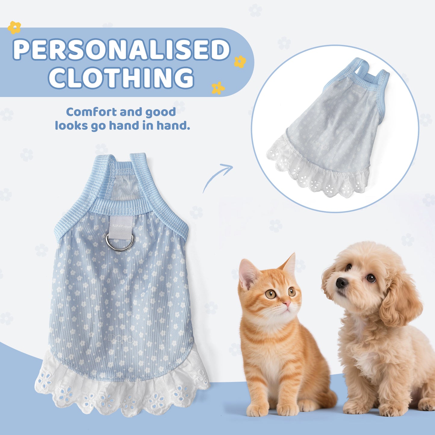 MDODO Cute Dress with Lace Clothing for Pet Dog Cat