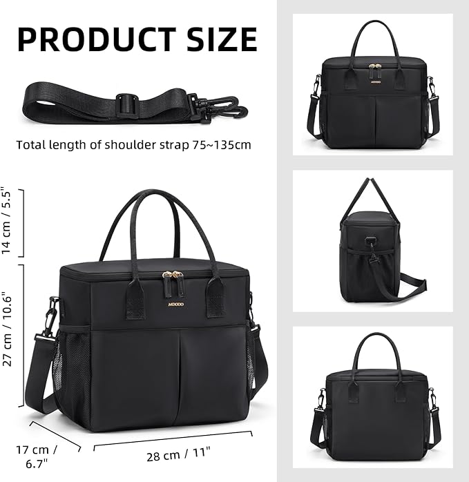 Lunch Bag Large Insulated Lunch Bags for Women Men Adult Lunch Box with Shoulder Strap for Work,Picnics,Outings (Beige/Black)