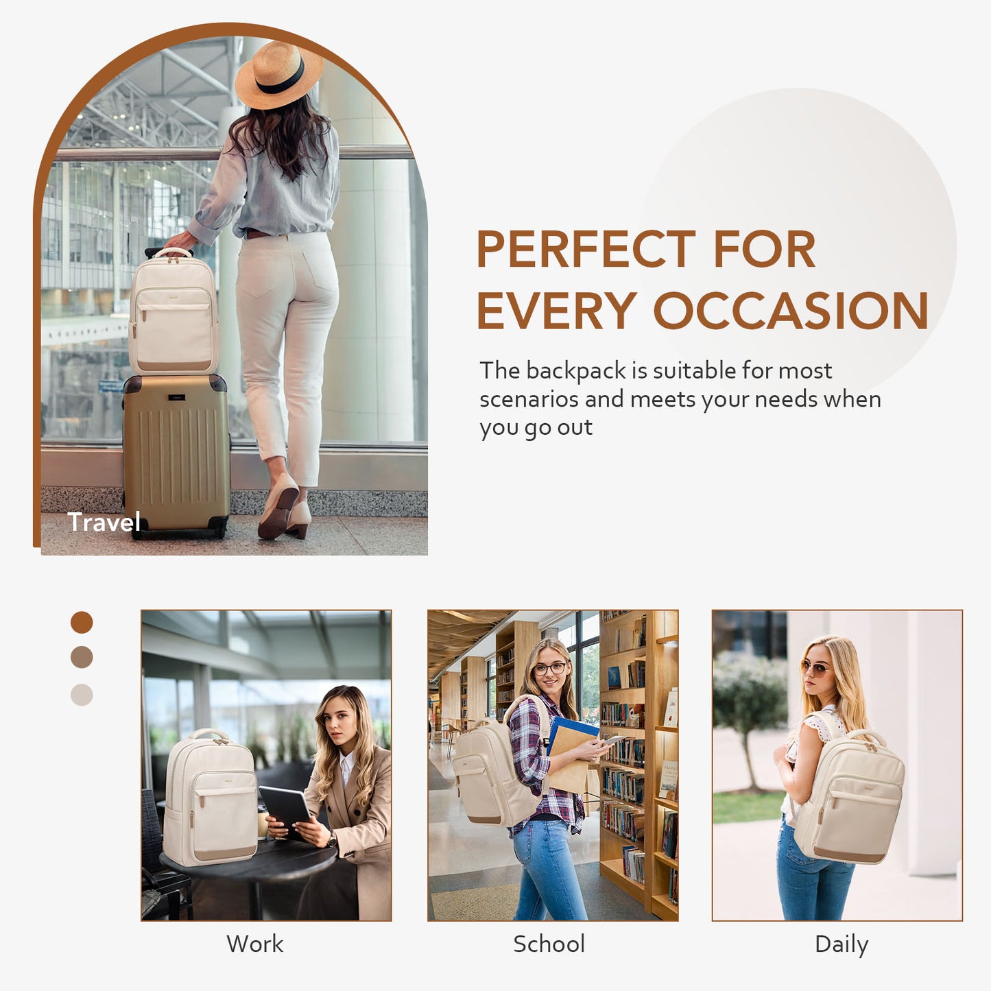 MDODO Laptop Backpack for Women,Backpacks, book bags, sports bags, bum bags, wallets and handbags,Beige