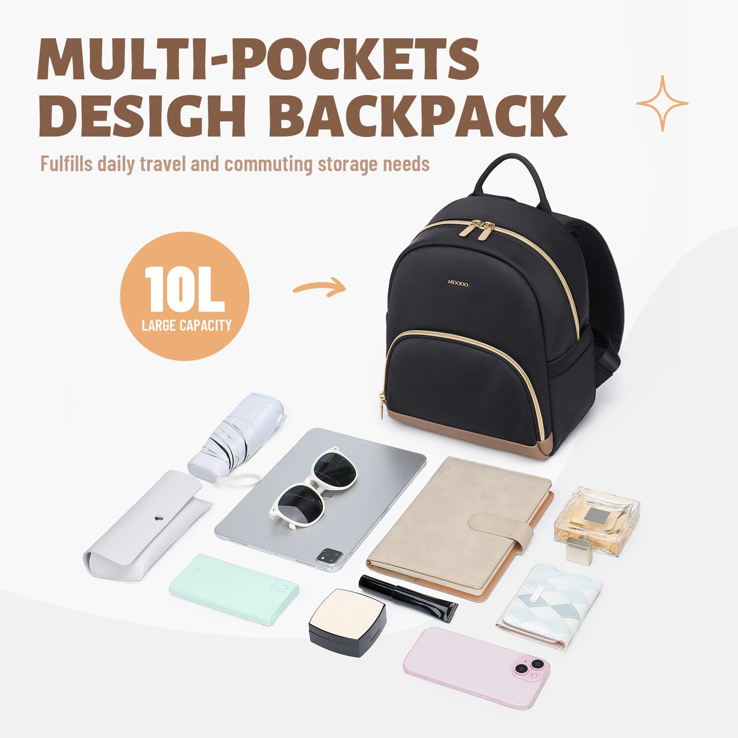 MDODO Small Knapsacks Lightweight Stylish Mini Backpack Daypack Purses Cute Bookbag for Casual College Travel Daily,fit 10.9Inch iPad