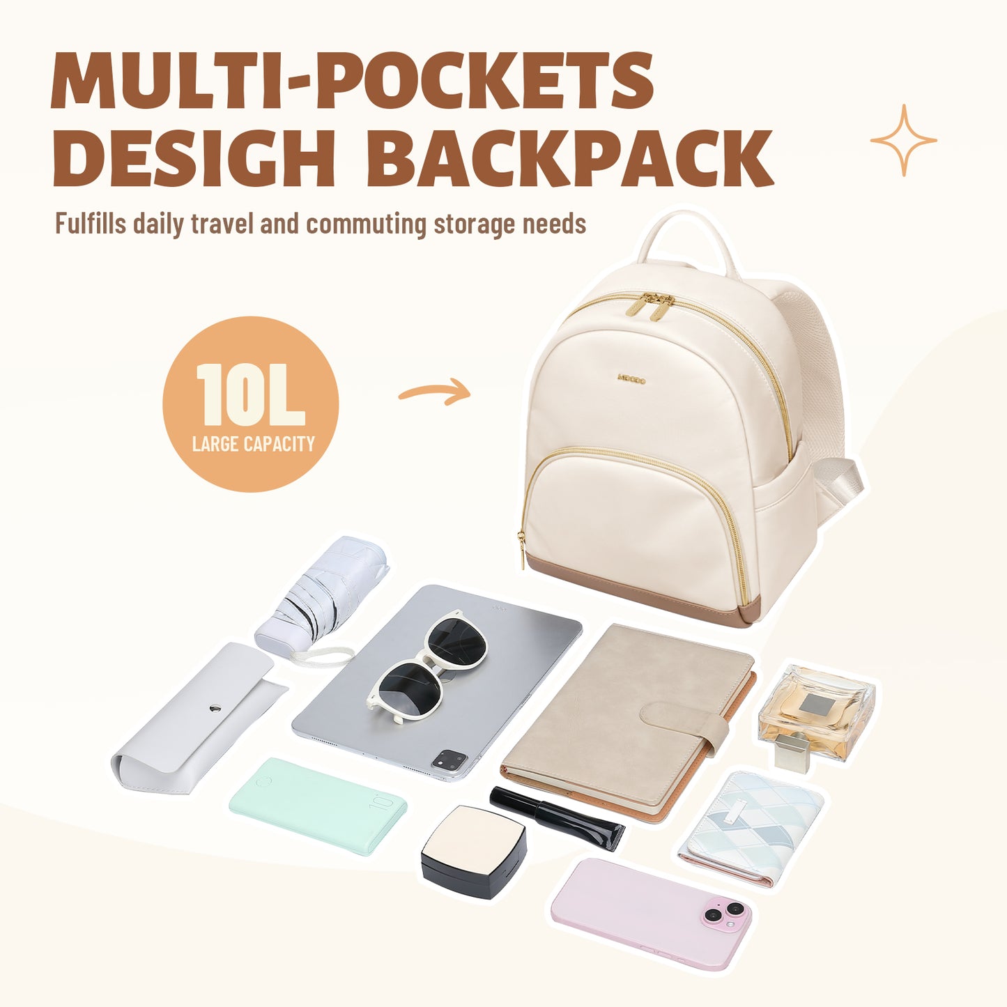 MDODO Small Knapsacks Lightweight Stylish Mini Backpack Daypack Purses Cute Bookbag for Casual College Travel Daily,fit 10.9Inch iPad