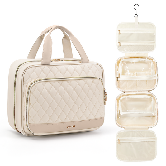 MDODO Travel Toiletry Makeup Bag for Women（Beige/Black/Pink）