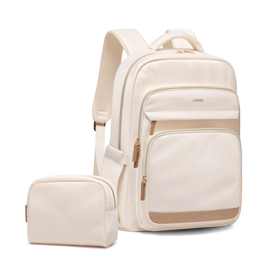 MDODO Laptop Backpack for Women,Travel Backpack with Laptop Compartment（ Beige/Black）