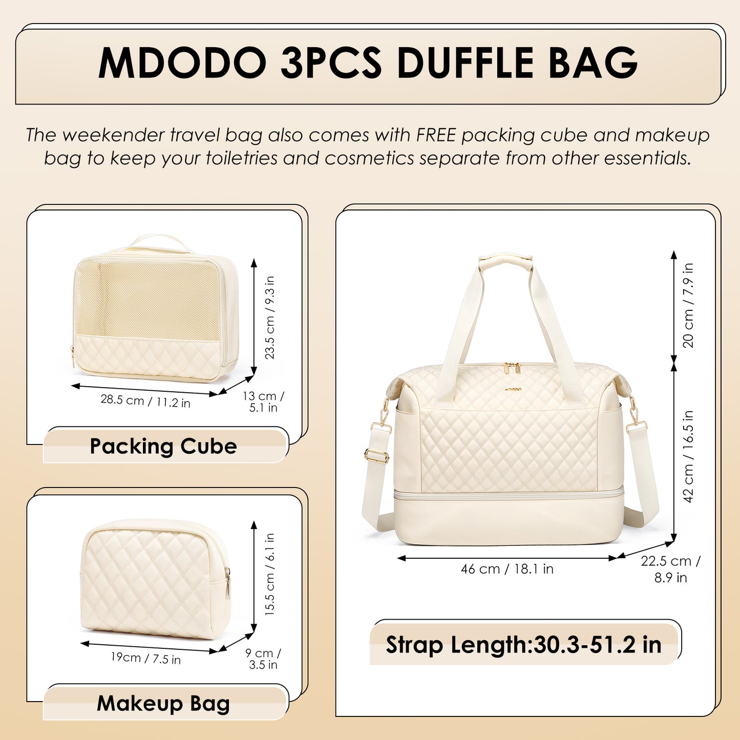 MDODO Weekender Tote Bags for Women with Wet Pocket and Shoes Compartment（Beige/Black）
